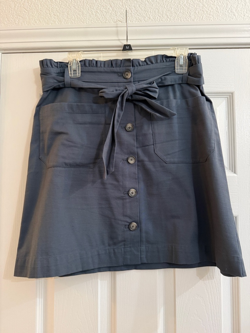 Loft High-Waist Button-Front Paperbag Skirt in blue/gray